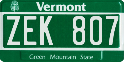 VT license plate ZEK807