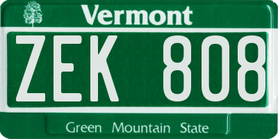 VT license plate ZEK808