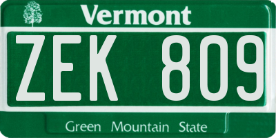VT license plate ZEK809