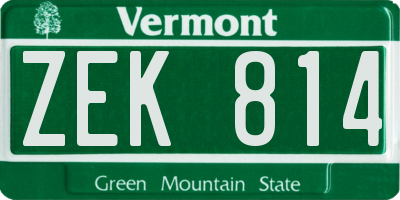 VT license plate ZEK814