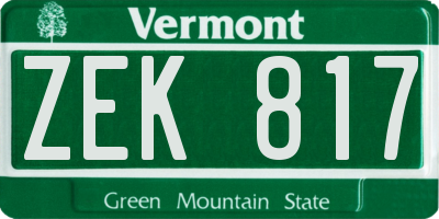 VT license plate ZEK817