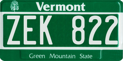 VT license plate ZEK822