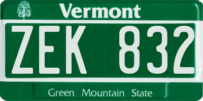 VT license plate ZEK832