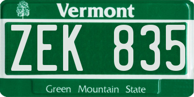 VT license plate ZEK835
