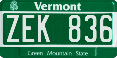 VT license plate ZEK836