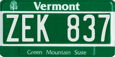 VT license plate ZEK837