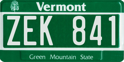 VT license plate ZEK841