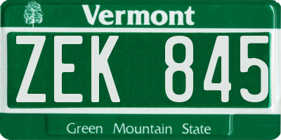 VT license plate ZEK845