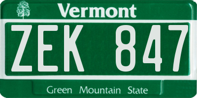 VT license plate ZEK847
