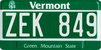 VT license plate ZEK849