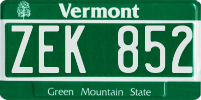 VT license plate ZEK852