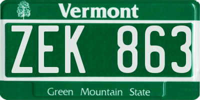 VT license plate ZEK863