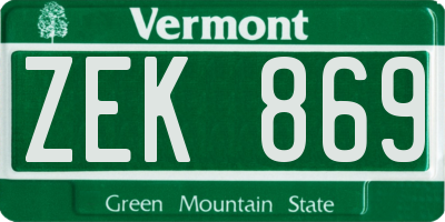 VT license plate ZEK869