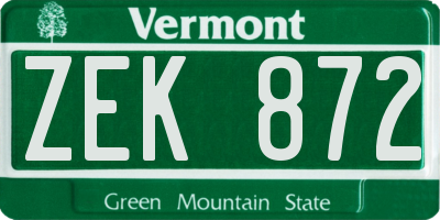 VT license plate ZEK872