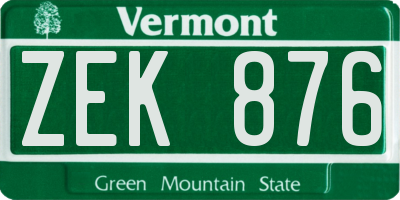 VT license plate ZEK876