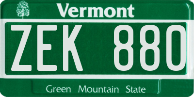 VT license plate ZEK880