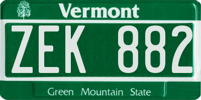 VT license plate ZEK882