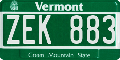 VT license plate ZEK883