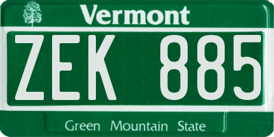 VT license plate ZEK885