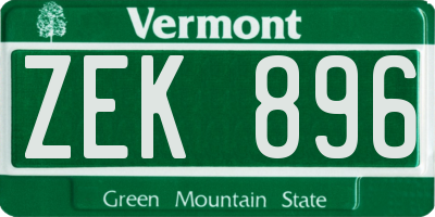 VT license plate ZEK896