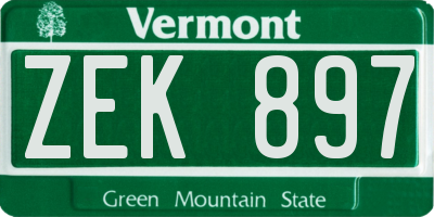 VT license plate ZEK897