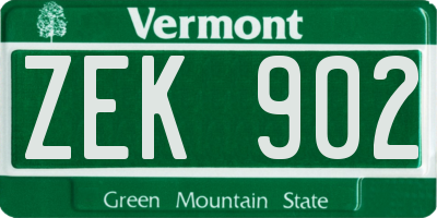 VT license plate ZEK902
