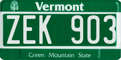 VT license plate ZEK903