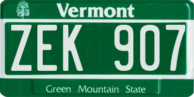 VT license plate ZEK907