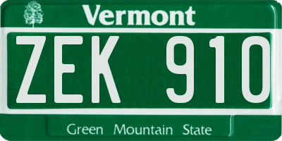 VT license plate ZEK910