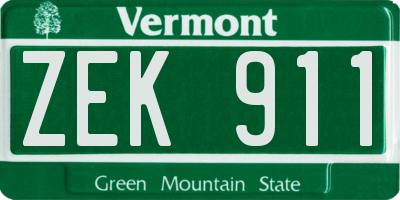 VT license plate ZEK911