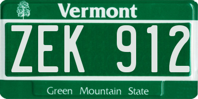 VT license plate ZEK912