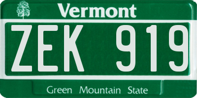 VT license plate ZEK919