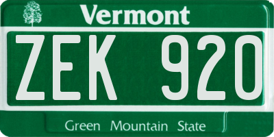 VT license plate ZEK920