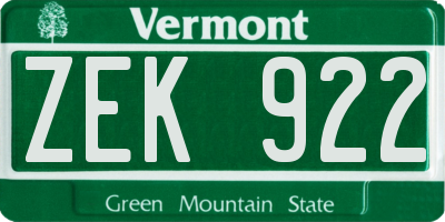 VT license plate ZEK922