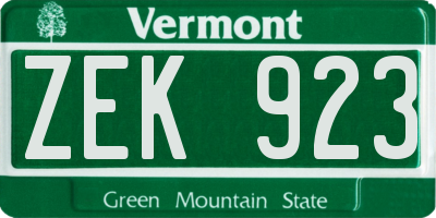 VT license plate ZEK923