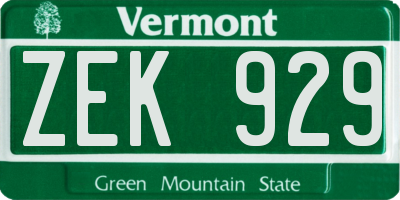 VT license plate ZEK929