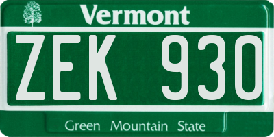 VT license plate ZEK930