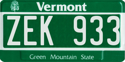 VT license plate ZEK933