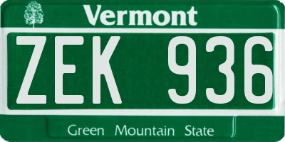 VT license plate ZEK936