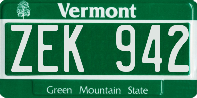 VT license plate ZEK942