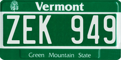 VT license plate ZEK949