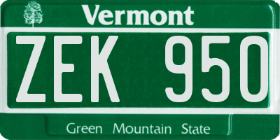 VT license plate ZEK950