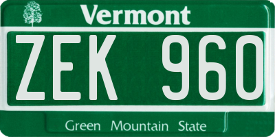 VT license plate ZEK960