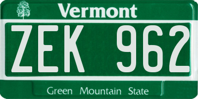 VT license plate ZEK962