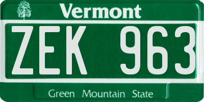 VT license plate ZEK963