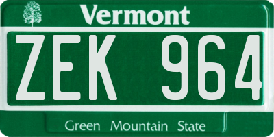 VT license plate ZEK964