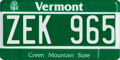 VT license plate ZEK965