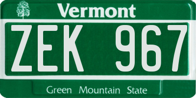 VT license plate ZEK967