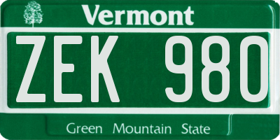 VT license plate ZEK980