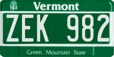 VT license plate ZEK982